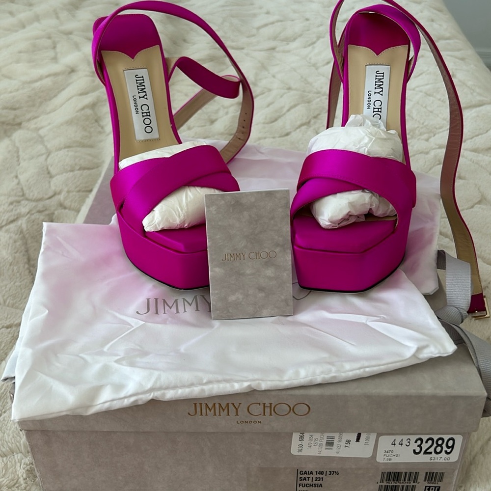 Jimmy Choo Pink Suede Wedges with Platform Sole